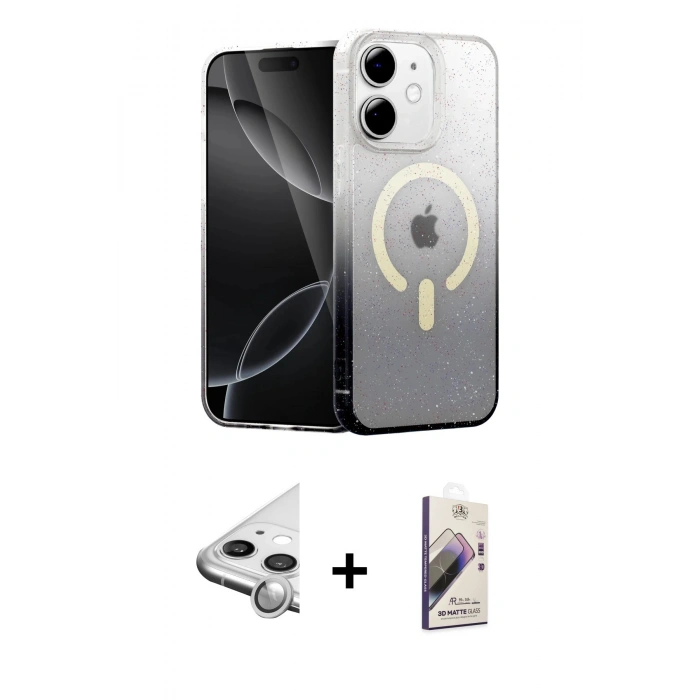 MARSİLYAN™- iPhone 11 Kılıf Eksen Minimal Özel Seri - Siyah Bilvis 3D Mat Cam Ekran Koruyucu + Raze Metal Kamera Lens - GS