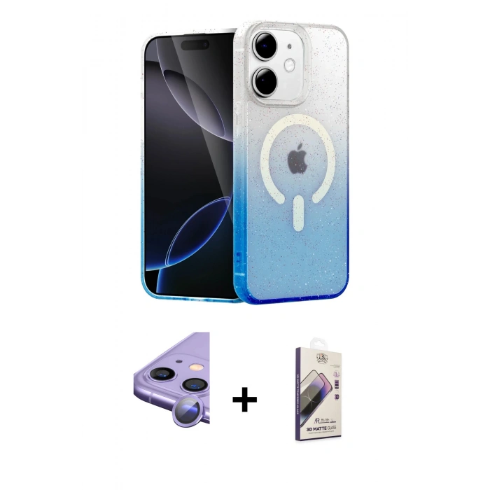 MARSİLYAN™- iPhone 11 Kılıf Eksen Minimal Özel Seri - Siyah Bilvis 3D Mat Cam Ekran Koruyucu + Raze Metal Kamera Lens - MR