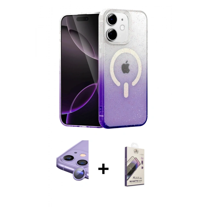 MARSİLYAN™- iPhone 11 Kılıf Eksen Minimal Özel Seri - Siyah Bilvis 3D Mat Cam Ekran Koruyucu + Raze Metal Kamera Lens - MR