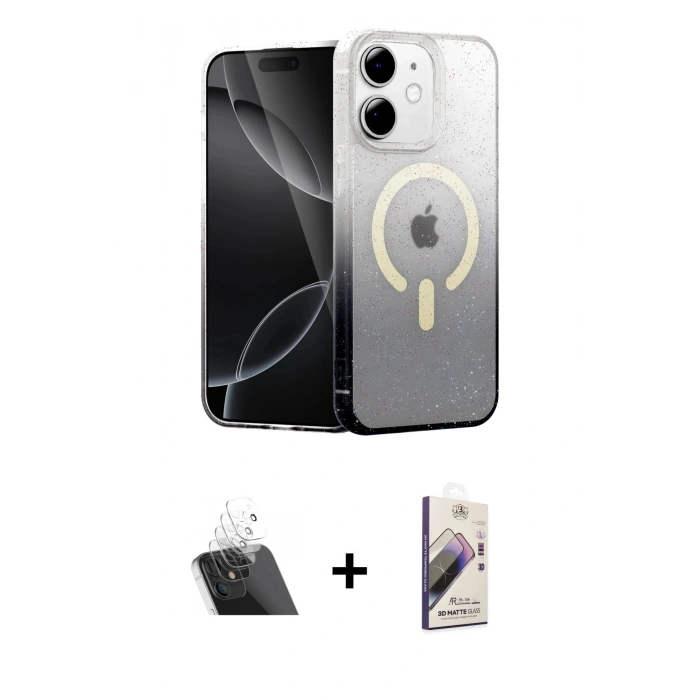 MARSİLYAN™- iPhone 11 Kılıf Eksen Minimal Özel Seri - Siyah Bilvis 3D Mat Cam Ekran Koruyucu + Kamera Lens Koruma Cam - SF