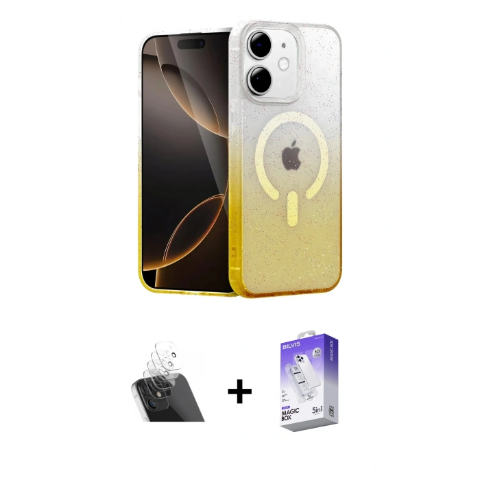 MARSİLYAN™- iPhone 11 Kılıf Eksen Minimal Özel Seri - Siyah Bilvis 5in1 3D Magic Cam Ekran Koruyucu + Kamera Lens Koruma Cam - SF