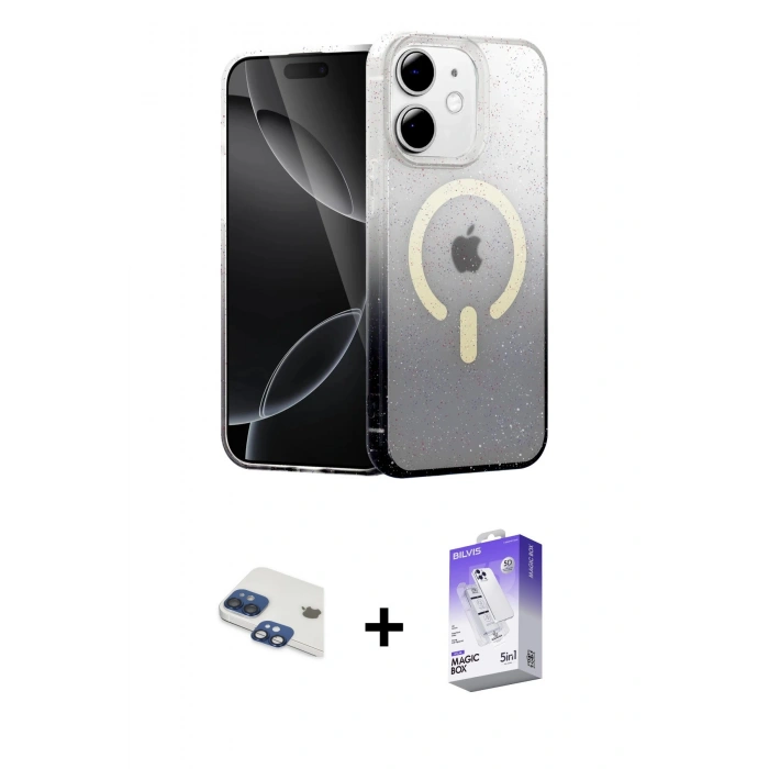 MARSİLYAN™- iPhone 11 Kılıf Eksen Minimal Özel Seri - Siyah Bilvis 5in1 3D Magic Cam Ekran Koruyucu + Pers Alüminyum Kamera Lens - LT