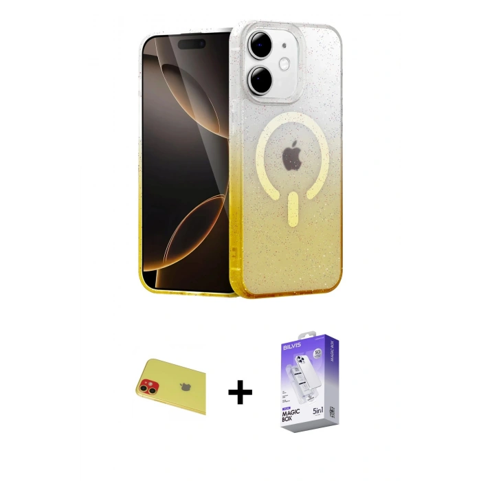MARSİLYAN™- iPhone 11 Kılıf Eksen Minimal Özel Seri - Siyah Bilvis 5in1 3D Magic Cam Ekran Koruyucu + Rainbow Kamera Lens Koruma Cam - KI