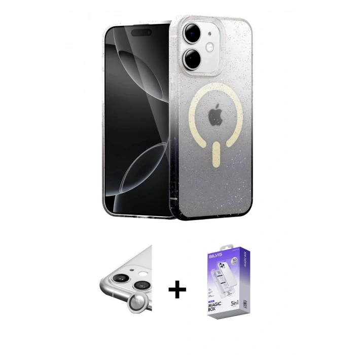 MARSİLYAN™- iPhone 11 Kılıf Eksen Minimal Özel Seri - Siyah Bilvis 5in1 3D Magic Cam Ekran Koruyucu + Raze Metal Kamera Lens - GS