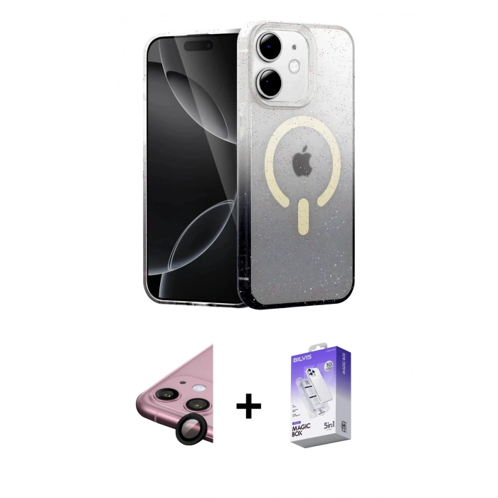 MARSİLYAN™- iPhone 11 Kılıf Eksen Minimal Özel Seri - Siyah Bilvis 5in1 3D Magic Cam Ekran Koruyucu + Siyah Raze Metal Kamera Lens