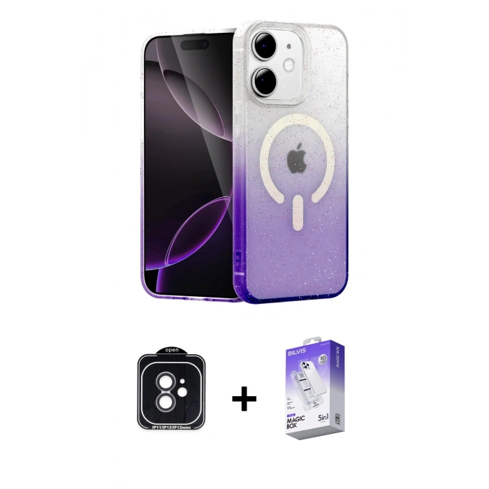 MARSİLYAN™- iPhone 11 Kılıf Eksen Minimal Özel Seri - Siyah Bilvis 5in1 3D Magic Cam Ekran Koruyucu + Siyah PVD Metal Kamera Lens