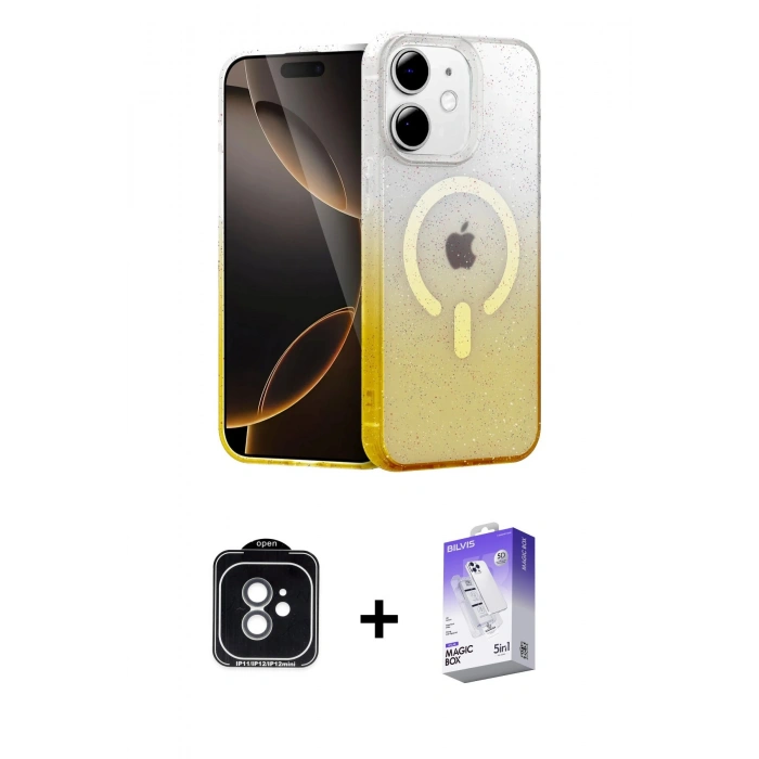 MARSİLYAN™- iPhone 11 Kılıf Eksen Minimal Özel Seri - Siyah Bilvis 5in1 3D Magic Cam Ekran Koruyucu + PVD Metal Kamera Lens - YL
