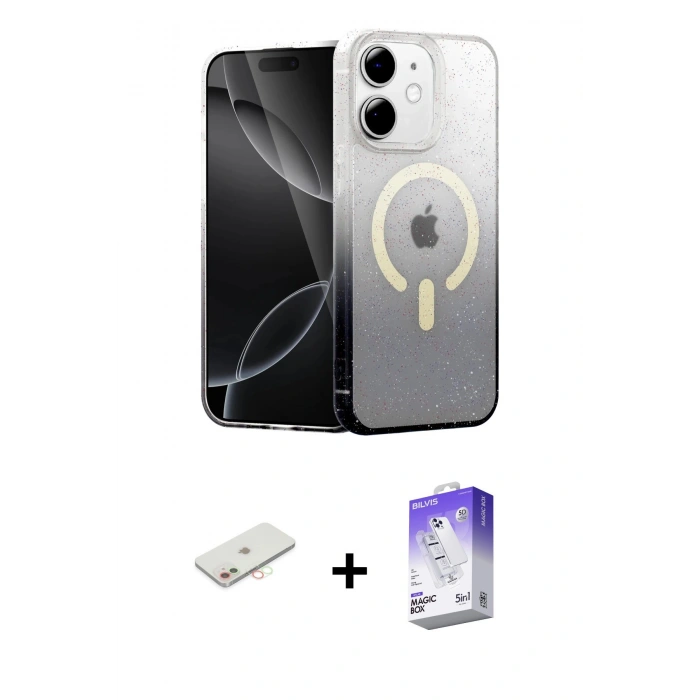 MARSİLYAN™- iPhone 11 Kılıf Eksen Minimal Özel Seri - Siyah Bilvis 5in1 3D Magic Cam Ekran Koruyucu + Yeşil Renkli Kamera Lens Koruma Cam