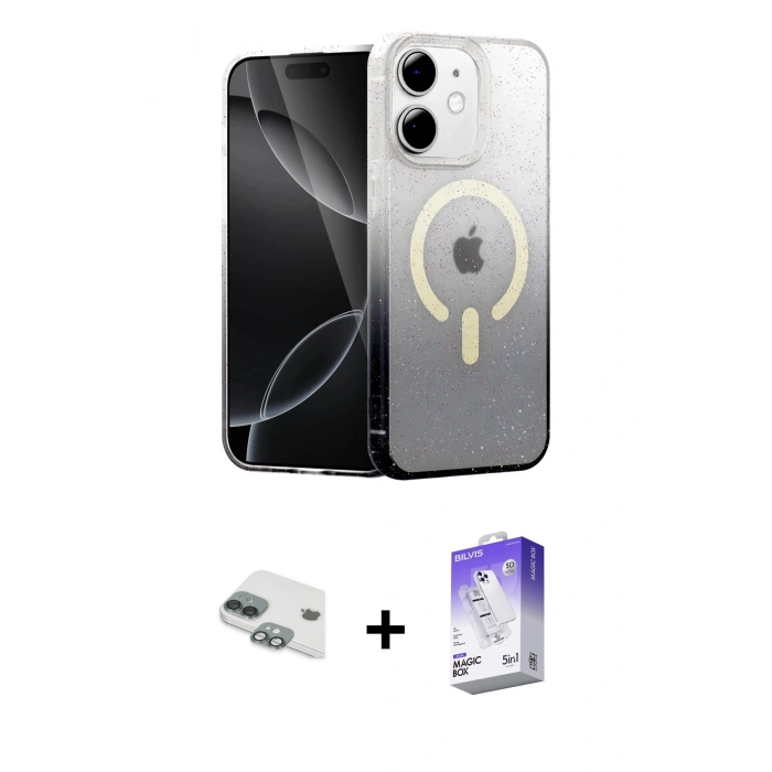 MARSİLYAN™- iPhone 11 Kılıf Eksen Minimal Özel Seri - Siyah Bilvis 5in1 3D Magic Cam Ekran Koruyucu + Pers Alüminyum Kamera Lens - YL