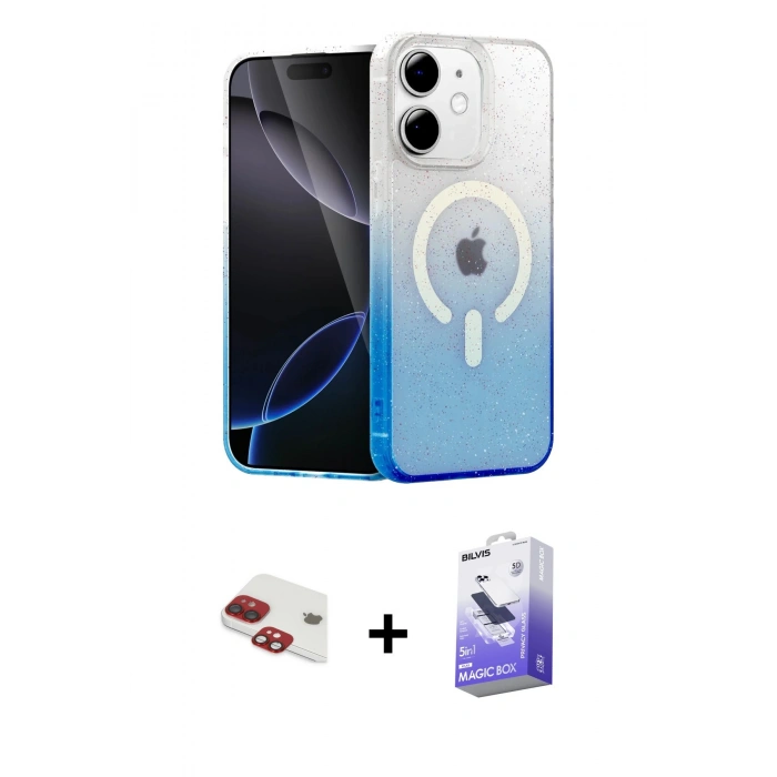 MARSİLYAN™- iPhone 11 Kılıf Eksen Minimal Özel Seri - Siyah Bilvis 5in1 5D Magic Hayalet Cam Ekran Koruyucu + Pers Alüminyum Kamera Lens - KI