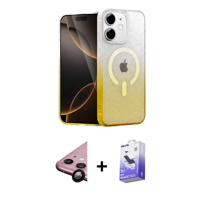 MARSİLYAN™- iPhone 11 Kılıf Eksen Minimal Özel Seri - Siyah Bilvis 5in1 5D Magic Hayalet Cam Ekran Koruyucu + Raze Metal Kamera Lens - SH