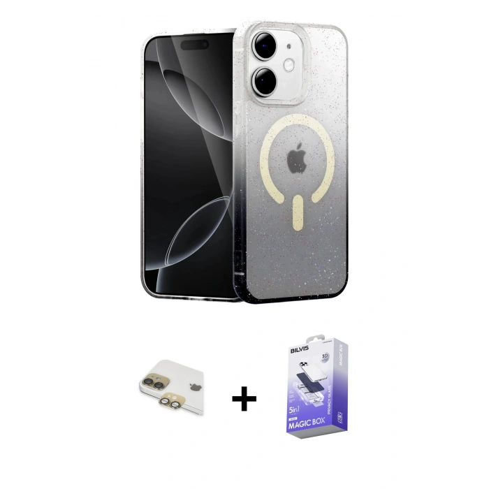 MARSİLYAN™- iPhone 11 Kılıf Eksen Minimal Özel Seri - Siyah Bilvis 5in1 5D Magic Hayalet Cam Ekran Koruyucu + Pers Alüminyum Kamera Lens - GD