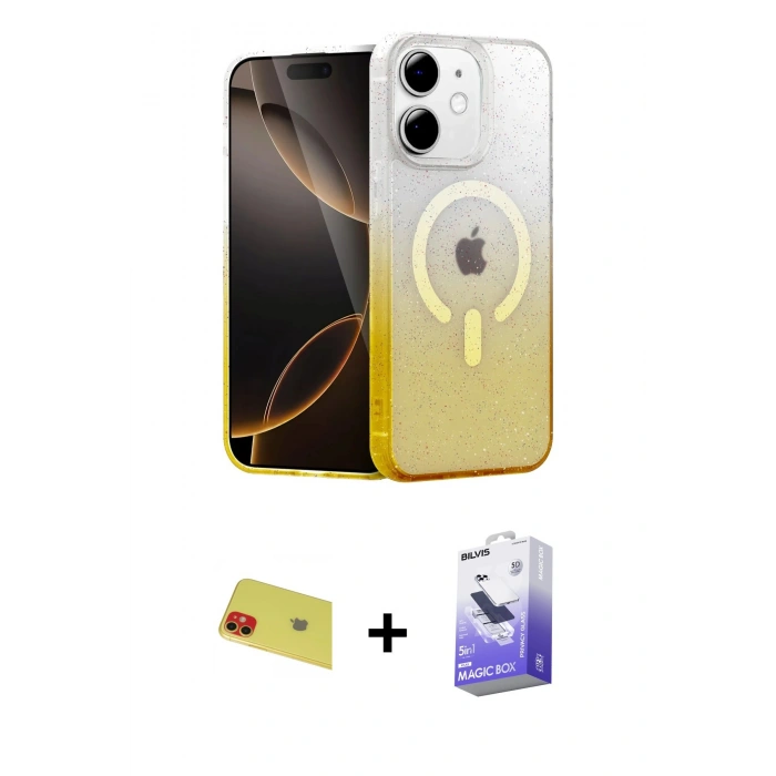 MARSİLYAN™- iPhone 11 Kılıf Eksen Minimal Özel Seri - Siyah Bilvis 5in1 5D Magic Hayalet Cam Ekran Koruyucu + Kırmızı Rainbow Kamera Lens Koruma Cam