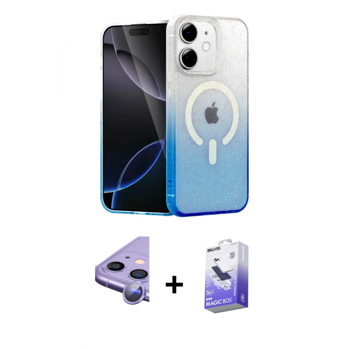 MARSİLYAN™- iPhone 11 Kılıf Eksen Minimal Özel Seri - Siyah Bilvis 5in1 5D Magic Hayalet Cam Ekran Koruyucu + Raze Metal Kamera Lens - MR