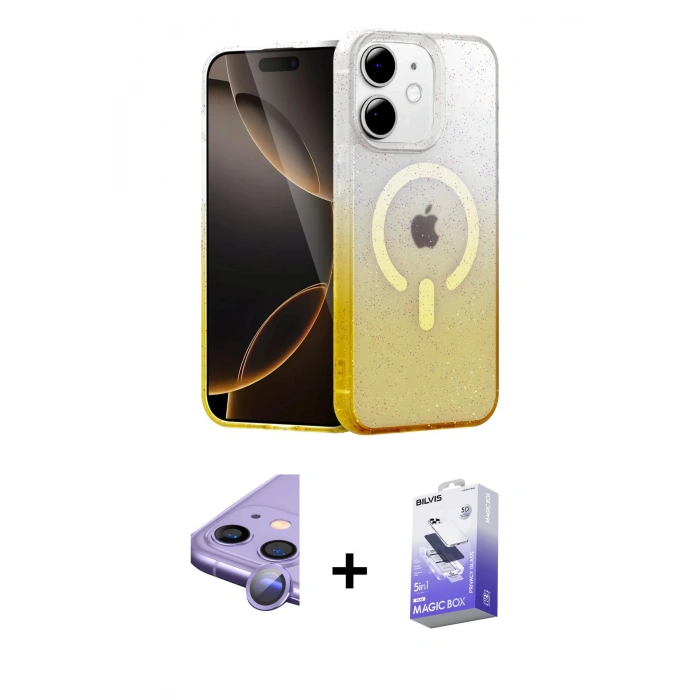 MARSİLYAN™- iPhone 11 Kılıf Eksen Minimal Özel Seri - Siyah Bilvis 5in1 5D Magic Hayalet Cam Ekran Koruyucu + Raze Metal Kamera Lens - MR