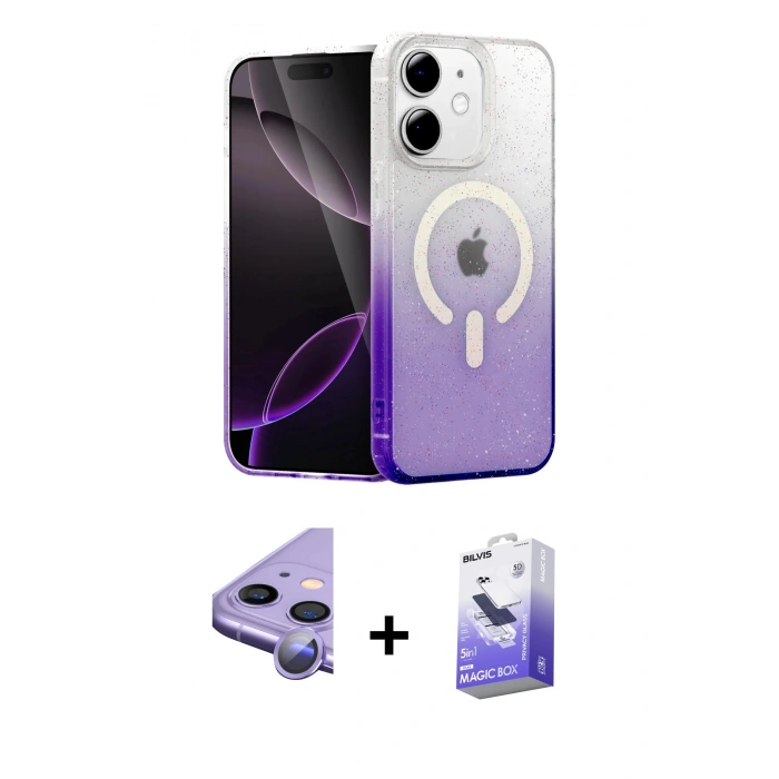 MARSİLYAN™- iPhone 11 Kılıf Eksen Minimal Özel Seri - Siyah Bilvis 5in1 5D Magic Hayalet Cam Ekran Koruyucu + Raze Metal Kamera Lens - MR
