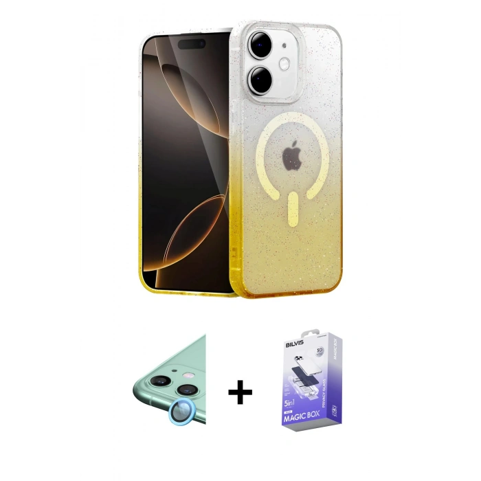 MARSİLYAN™- iPhone 11 Kılıf Eksen Minimal Özel Seri - Siyah Bilvis 5in1 5D Magic Hayalet Cam Ekran Koruyucu + Mavi Raze Metal Kamera Lens