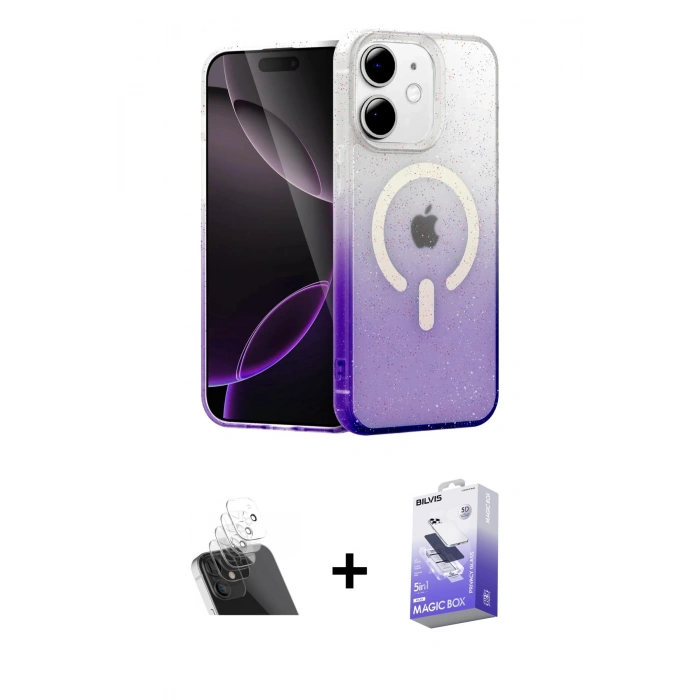 MARSİLYAN™- iPhone 11 Kılıf Eksen Minimal Özel Seri - Siyah Bilvis 5in1 5D Magic Hayalet Cam Ekran Koruyucu + Kamera Lens Koruma Cam - SF