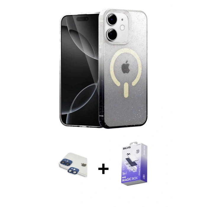 MARSİLYAN™- iPhone 11 Kılıf Eksen Minimal Özel Seri - Siyah Bilvis 5in1 5D Magic Hayalet Cam Ekran Koruyucu + Pers Alüminyum Kamera Lens - LT