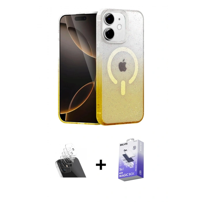 MARSİLYAN™- iPhone 11 Kılıf Eksen Minimal Özel Seri - Siyah Bilvis 5in1 5D Magic Hayalet Cam Ekran Koruyucu + Kamera Lens Koruma Cam - SF