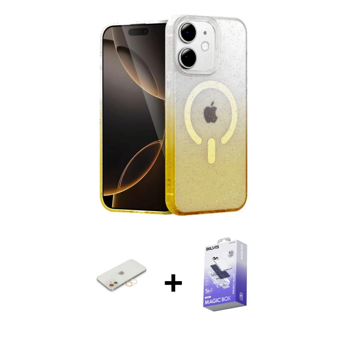 MARSİLYAN™- iPhone 11 Kılıf Eksen Minimal Özel Seri - Siyah Bilvis 5in1 5D Magic Hayalet Cam Ekran Koruyucu + Renkli Kamera Lens Koruma Cam - SI