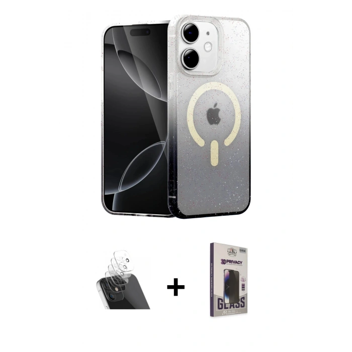 MARSİLYAN™- iPhone 11 Kılıf Eksen Minimal Özel Seri - Siyah Bilvis Hayalet Cam Ekran Koruyucu + Kamera Lens Koruma Cam - SF