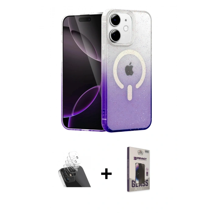 MARSİLYAN™- iPhone 11 Kılıf Eksen Minimal Özel Seri - Siyah Bilvis Hayalet Cam Ekran Koruyucu + Kamera Lens Koruma Cam - SF