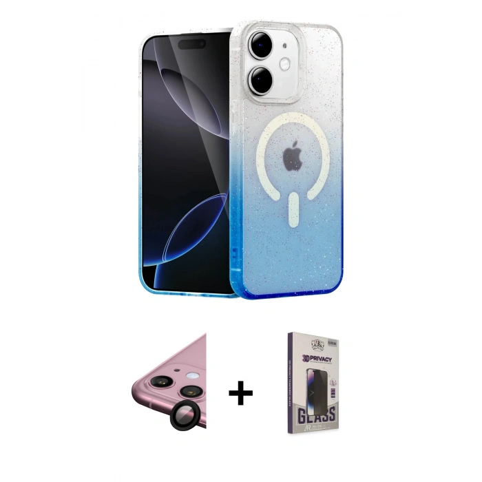 MARSİLYAN™- iPhone 11 Kılıf Eksen Minimal Özel Seri - Siyah Bilvis Hayalet Cam Ekran Koruyucu + Siyah Raze Metal Kamera Lens