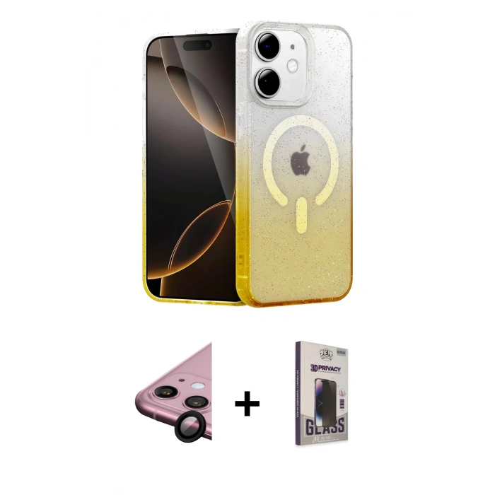 MARSİLYAN™- iPhone 11 Kılıf Eksen Minimal Özel Seri - Siyah Bilvis Hayalet Cam Ekran Koruyucu + Siyah Raze Metal Kamera Lens
