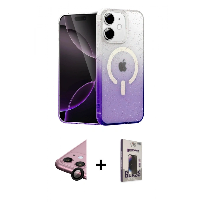 MARSİLYAN™- iPhone 11 Kılıf Eksen Minimal Özel Seri - Siyah Bilvis Hayalet Cam Ekran Koruyucu + Siyah Raze Metal Kamera Lens