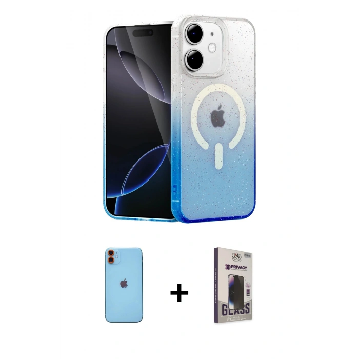 MARSİLYAN™- iPhone 11 Kılıf Eksen Minimal Özel Seri - Siyah Bilvis Hayalet Cam Ekran Koruyucu + Neon Fosforlu Kamera Lens - TU