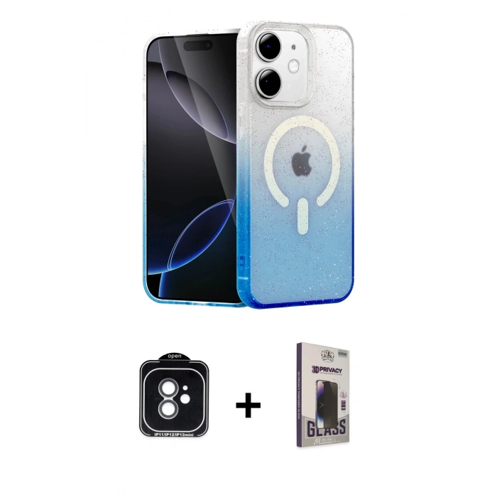 MARSİLYAN™- iPhone 11 Kılıf Eksen Minimal Özel Seri - Siyah Bilvis Hayalet Cam Ekran Koruyucu + PVD Metal Kamera Lens - YL