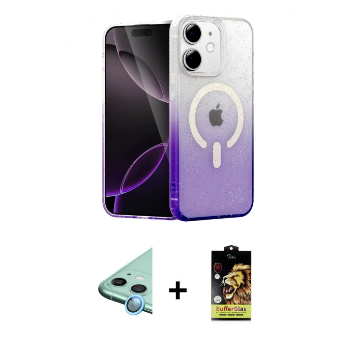 MARSİLYAN™- iPhone 11 Kılıf Eksen Minimal Özel Seri - Siyah Buffer Cam Ekran Koruyucu + Raze Metal Kamera Lens - MI