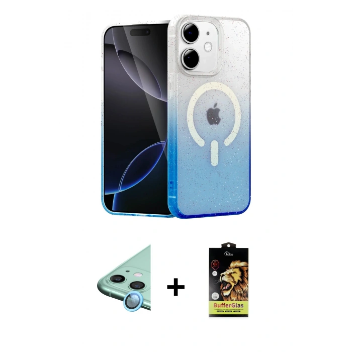 MARSİLYAN™- iPhone 11 Kılıf Eksen Minimal Özel Seri - Siyah Buffer Cam Ekran Koruyucu + Raze Metal Kamera Lens - MI