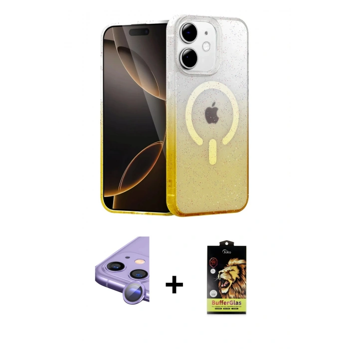 MARSİLYAN™- iPhone 11 Kılıf Eksen Minimal Özel Seri - Siyah Buffer Cam Ekran Koruyucu + Raze Metal Kamera Lens - MR