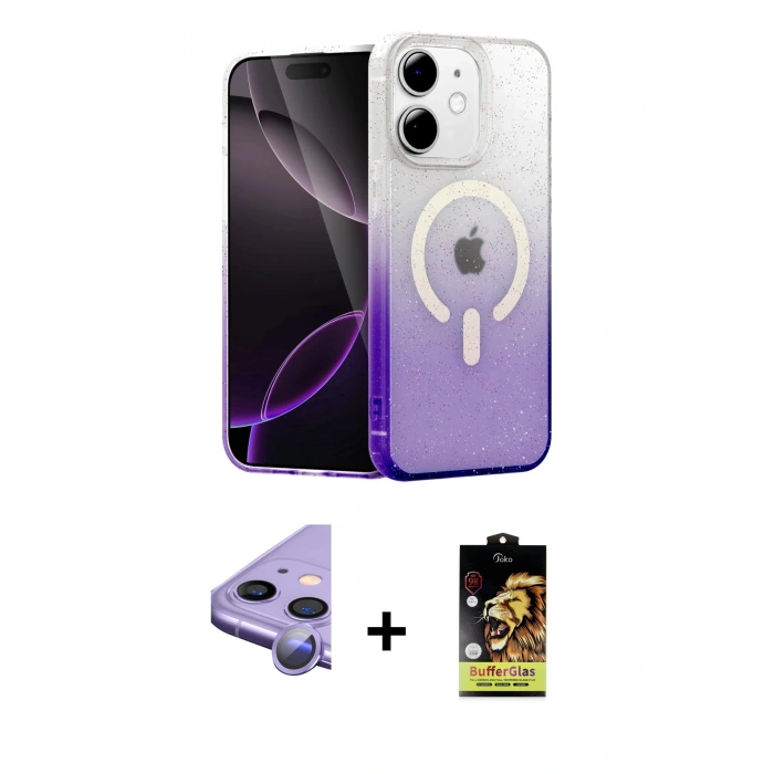 MARSİLYAN™- iPhone 11 Kılıf Eksen Minimal Özel Seri - Siyah Buffer Cam Ekran Koruyucu + Raze Metal Kamera Lens - MR