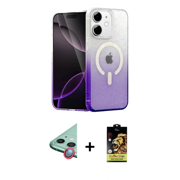 MARSİLYAN™- iPhone 11 Kılıf Eksen Minimal Özel Seri - Siyah Buffer Cam Ekran Koruyucu + Raze Metal Kamera Lens - KI