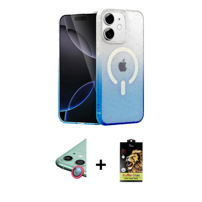MARSİLYAN™- iPhone 11 Kılıf Eksen Minimal Özel Seri - Siyah Buffer Cam Ekran Koruyucu + Raze Metal Kamera Lens - KI