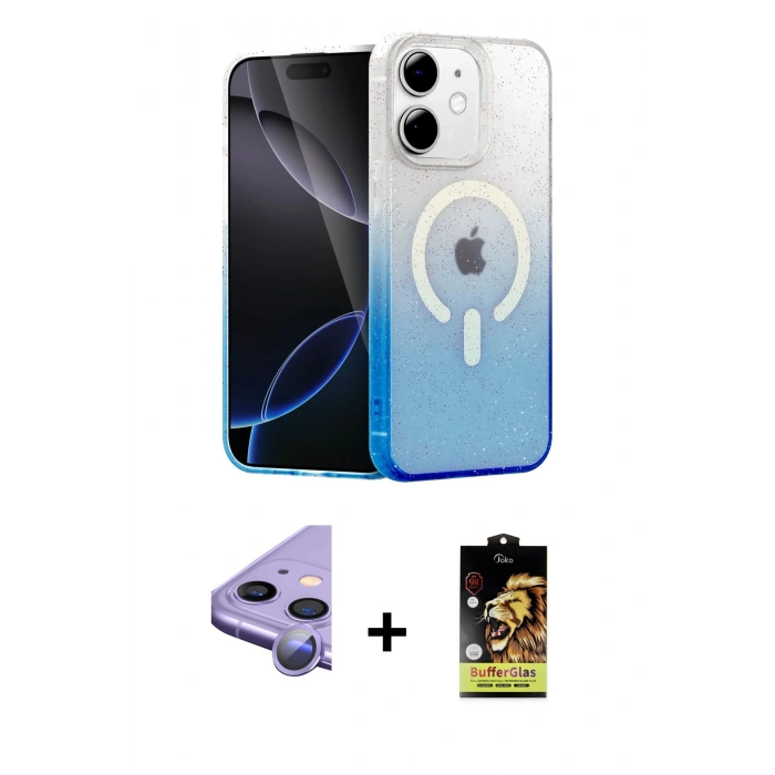 MARSİLYAN™- iPhone 11 Kılıf Eksen Minimal Özel Seri - Siyah Buffer Cam Ekran Koruyucu + Raze Metal Kamera Lens - MR