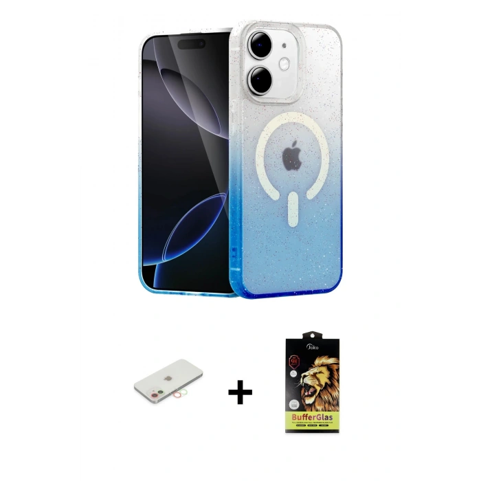 MARSİLYAN™- iPhone 11 Kılıf Eksen Minimal Özel Seri - Siyah Buffer Cam Ekran Koruyucu + Renkli Kamera Lens Koruma Cam - YL