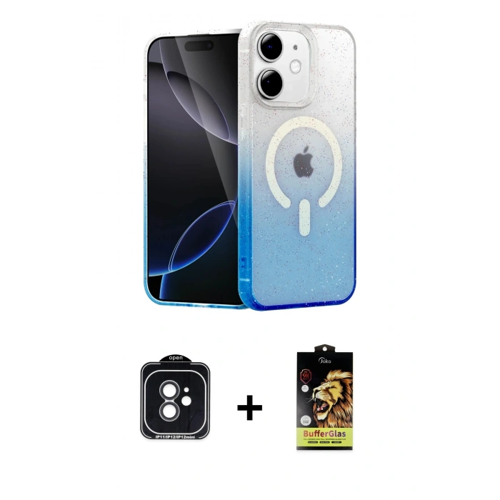 MARSİLYAN™- iPhone 11 Kılıf Eksen Minimal Özel Seri - Siyah Buffer Cam Ekran Koruyucu + Siyah PVD Metal Kamera Lens