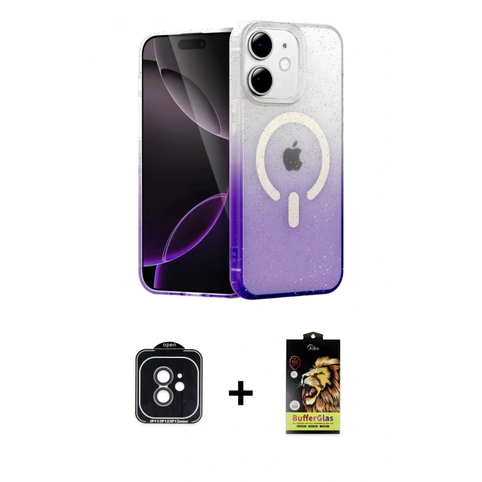 MARSİLYAN™- iPhone 11 Kılıf Eksen Minimal Özel Seri - Siyah Buffer Cam Ekran Koruyucu + Siyah PVD Metal Kamera Lens