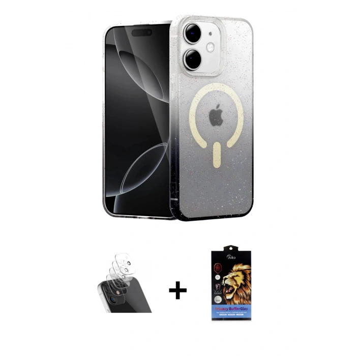 MARSİLYAN™- iPhone 11 Kılıf Eksen Minimal Özel Seri - Siyah Buffer Hayalet Cam Ekran Koruyucu + Kamera Lens Koruma Cam - SF