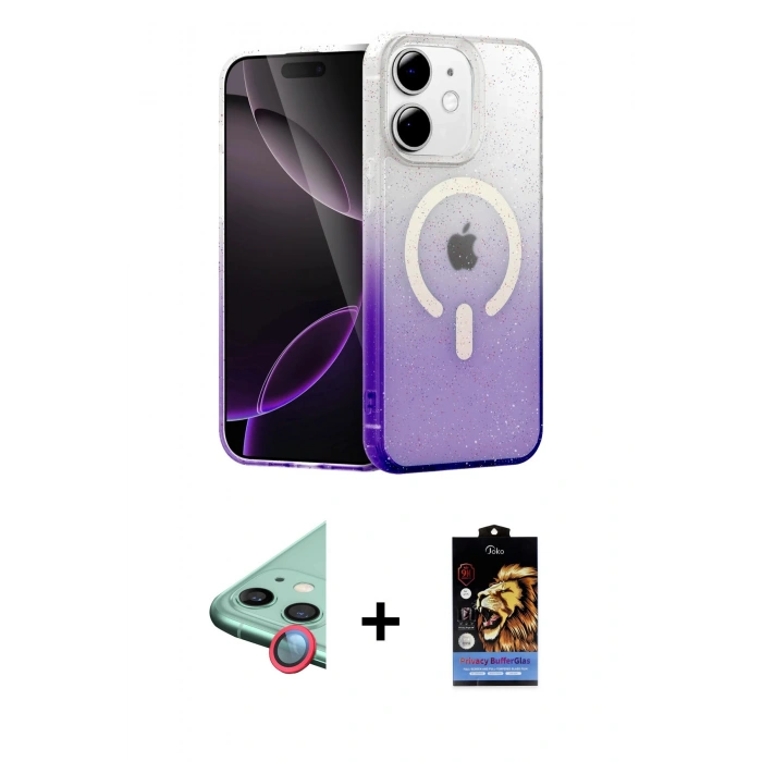 MARSİLYAN™- iPhone 11 Kılıf Eksen Minimal Özel Seri - Siyah Buffer Hayalet Cam Ekran Koruyucu + Raze Metal Kamera Lens - KI