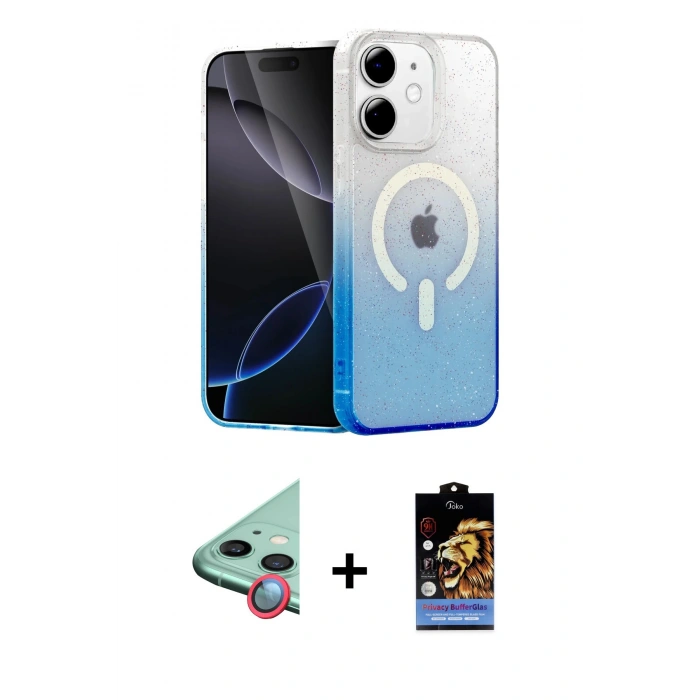 MARSİLYAN™- iPhone 11 Kılıf Eksen Minimal Özel Seri - Siyah Buffer Hayalet Cam Ekran Koruyucu + Raze Metal Kamera Lens - KI