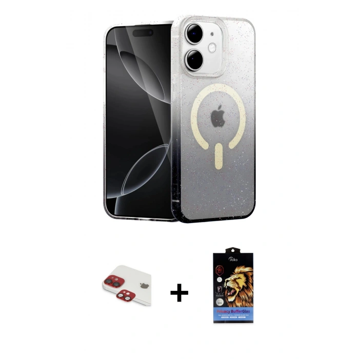 MARSİLYAN™- iPhone 11 Kılıf Eksen Minimal Özel Seri - Siyah Buffer Hayalet Cam Ekran Koruyucu + Pers Alüminyum Kamera Lens - KI