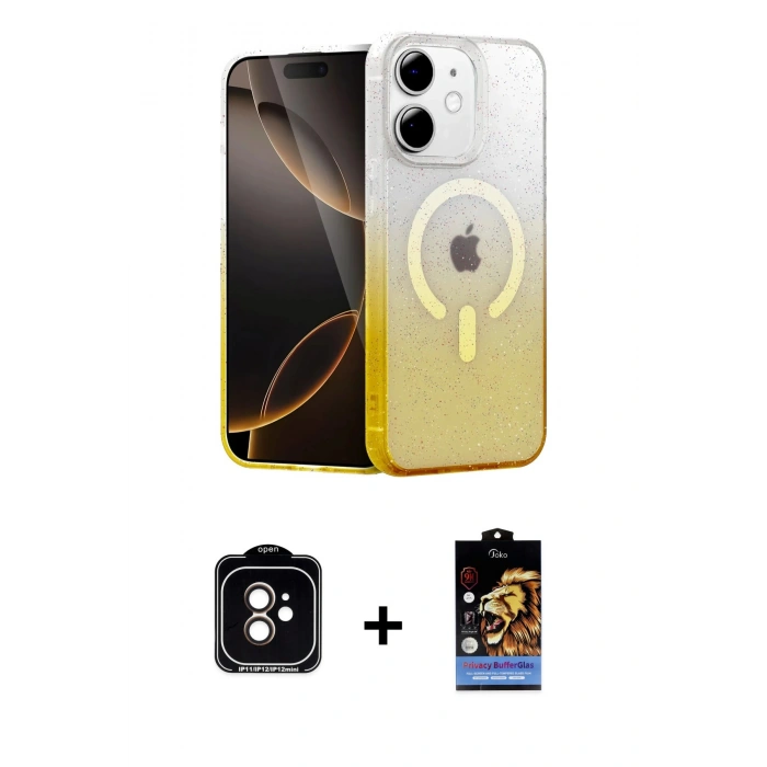 MARSİLYAN™- iPhone 11 Kılıf Eksen Minimal Özel Seri - Siyah Buffer Hayalet Cam Ekran Koruyucu + PVD Metal Kamera Lens - TU