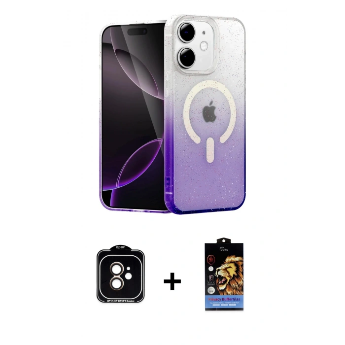 MARSİLYAN™- iPhone 11 Kılıf Eksen Minimal Özel Seri - Siyah Buffer Hayalet Cam Ekran Koruyucu + PVD Metal Kamera Lens - TU