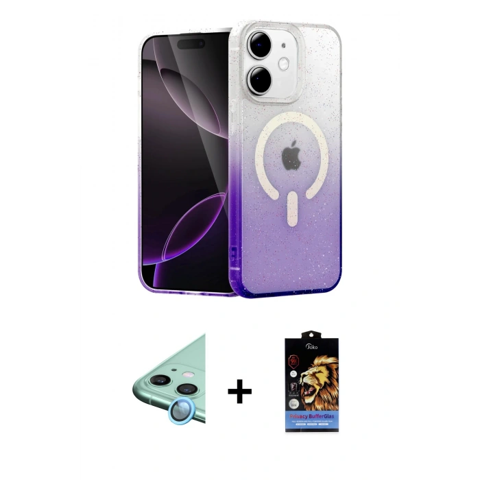 MARSİLYAN™- iPhone 11 Kılıf Eksen Minimal Özel Seri - Siyah Buffer Hayalet Cam Ekran Koruyucu + Raze Metal Kamera Lens - MI