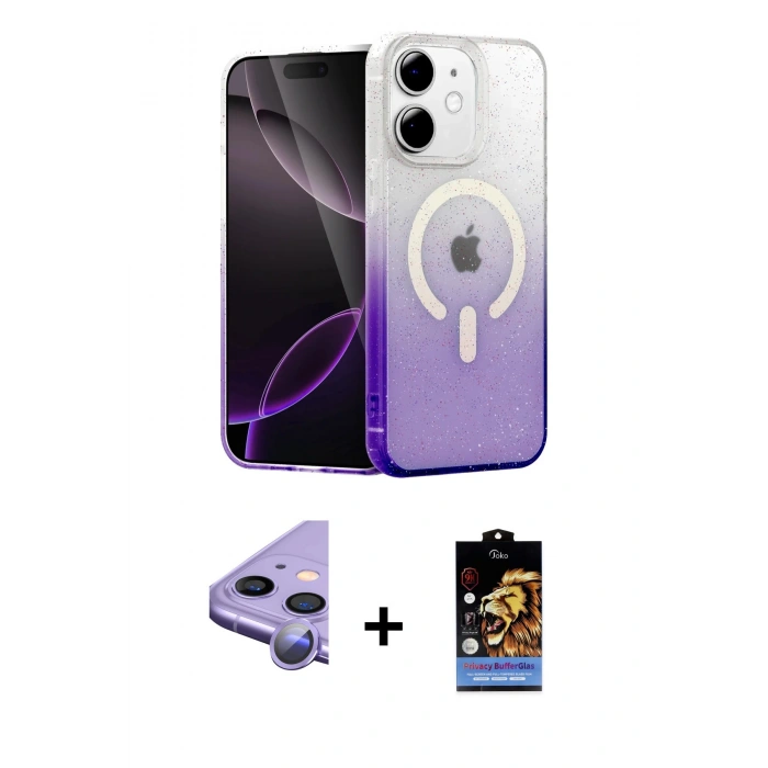 MARSİLYAN™- iPhone 11 Kılıf Eksen Minimal Özel Seri - Siyah Buffer Hayalet Cam Ekran Koruyucu + Raze Metal Kamera Lens - MR